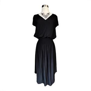 RAMY BROOK Yassi Dress Short Sleeves V-Neck Crepe Elastic Waist Black Small NWT